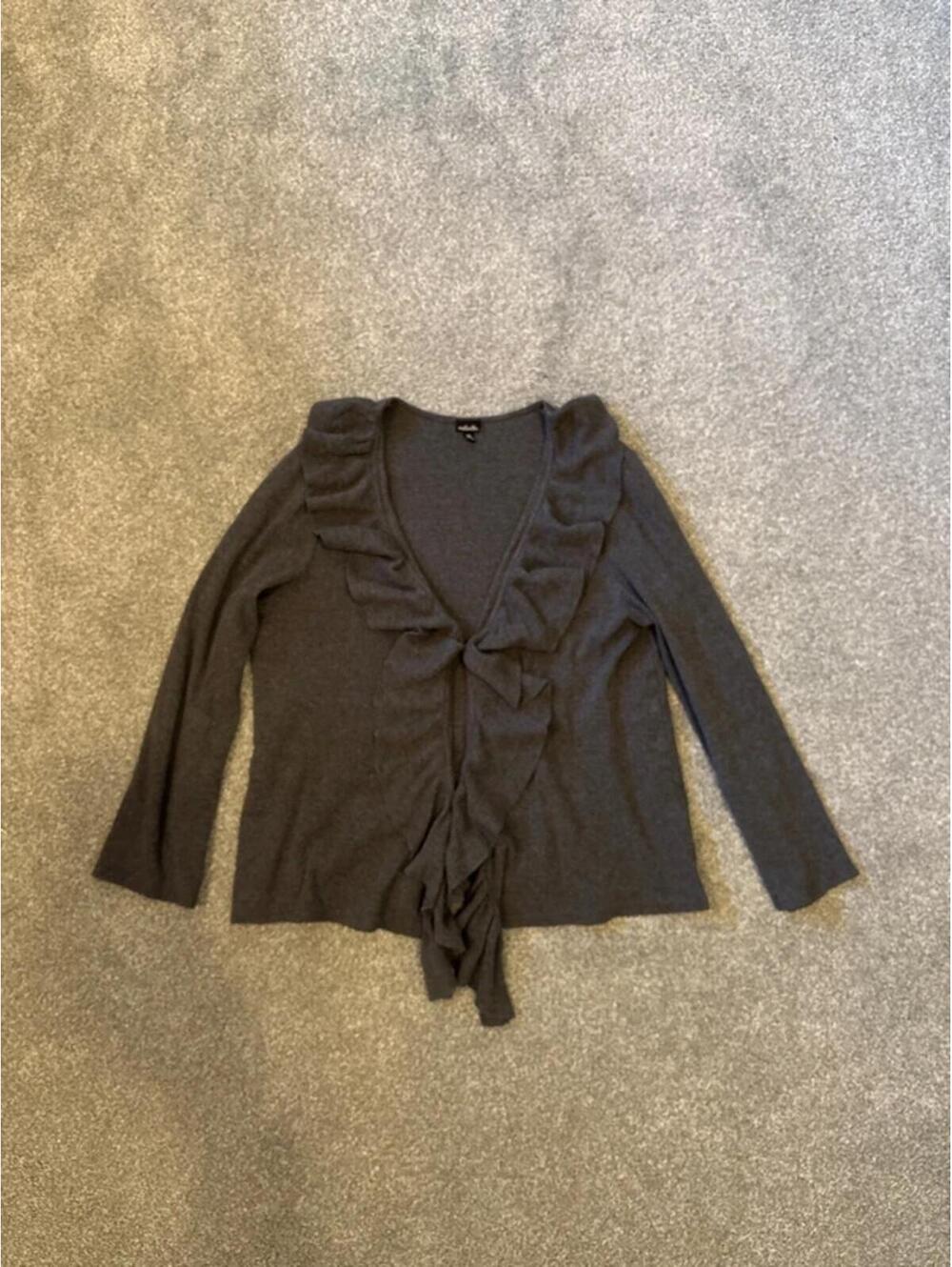 Y2K Gray Ruffle Cardigan